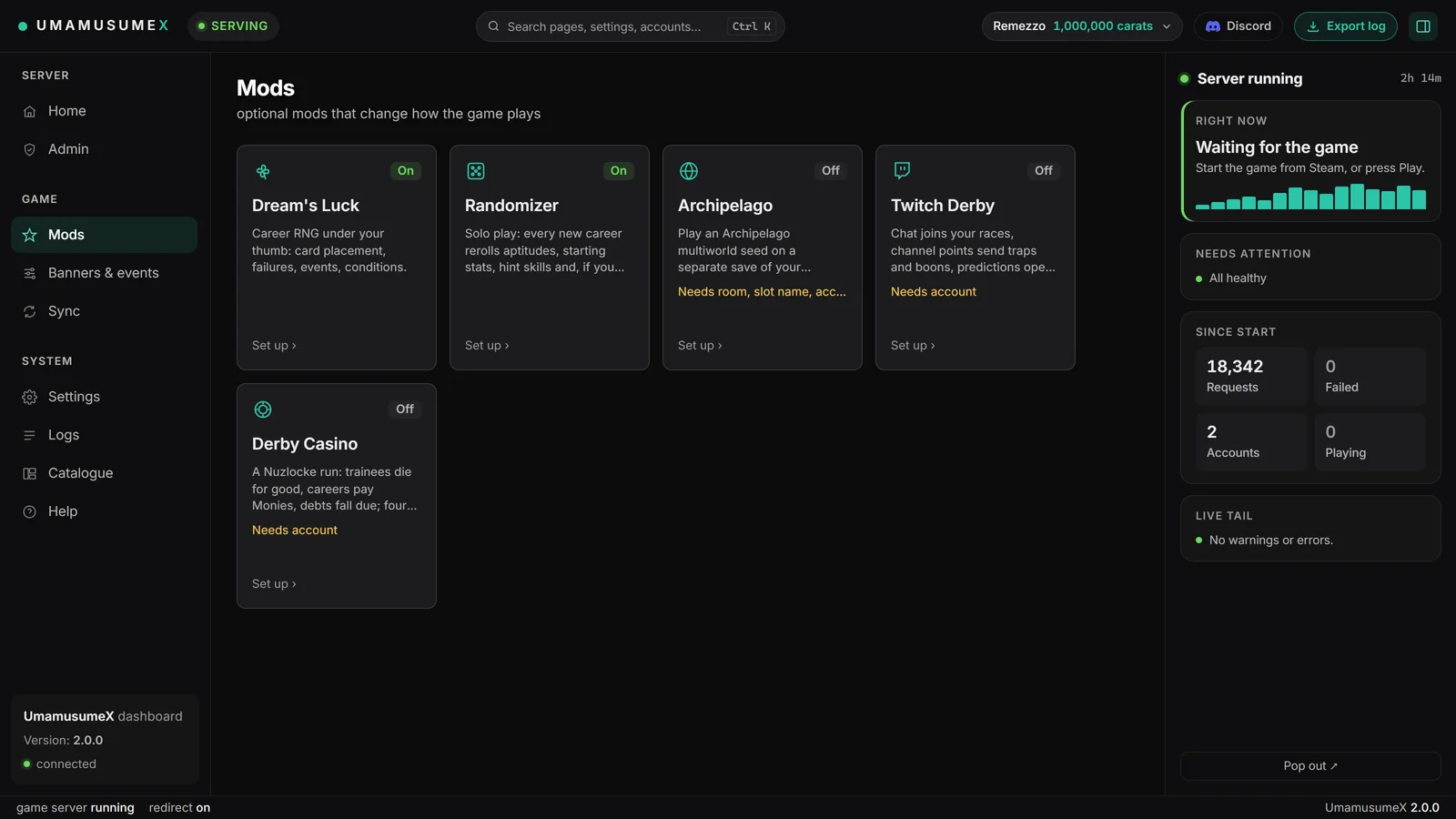 UmamusumeX control panel: Mods