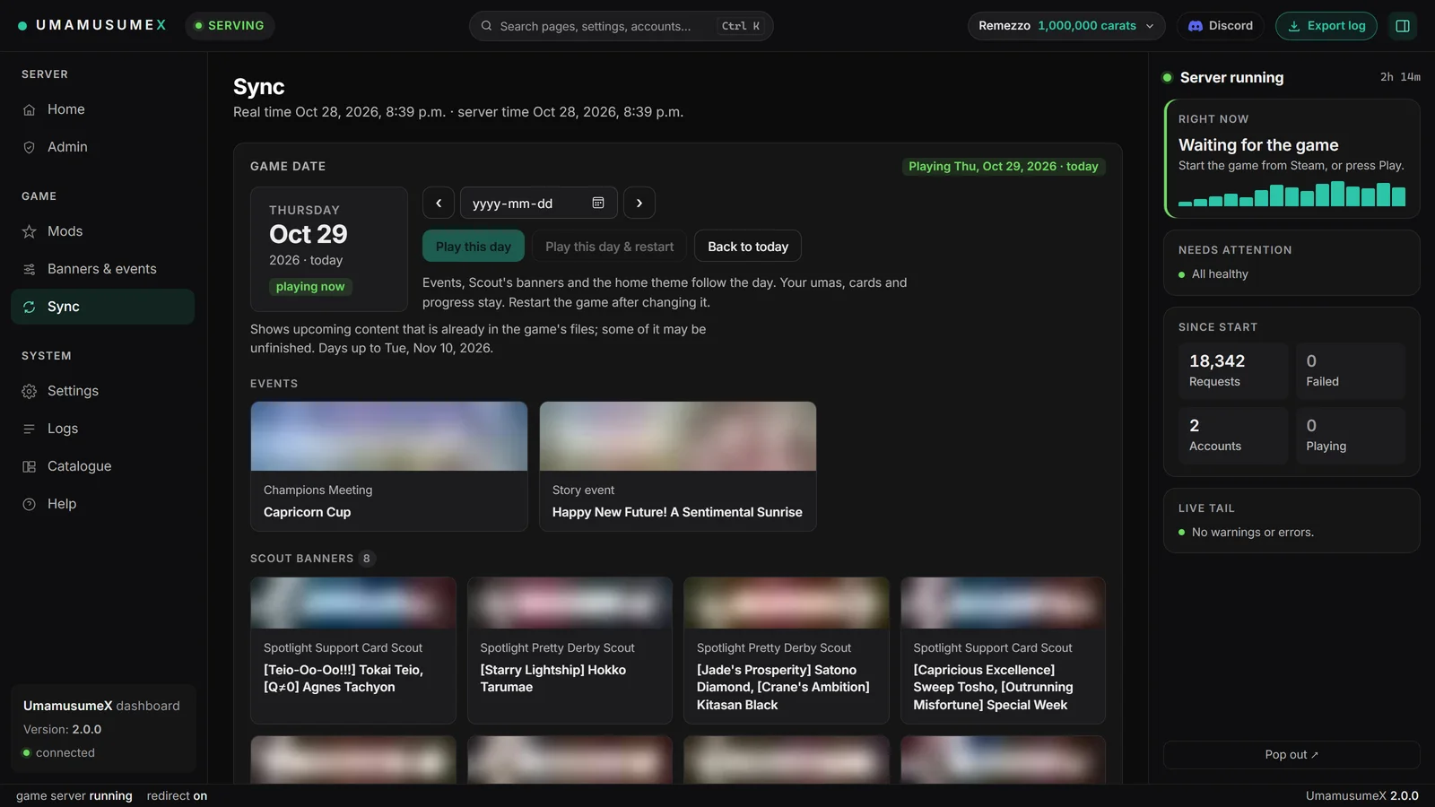 UmamusumeX control panel: Sync