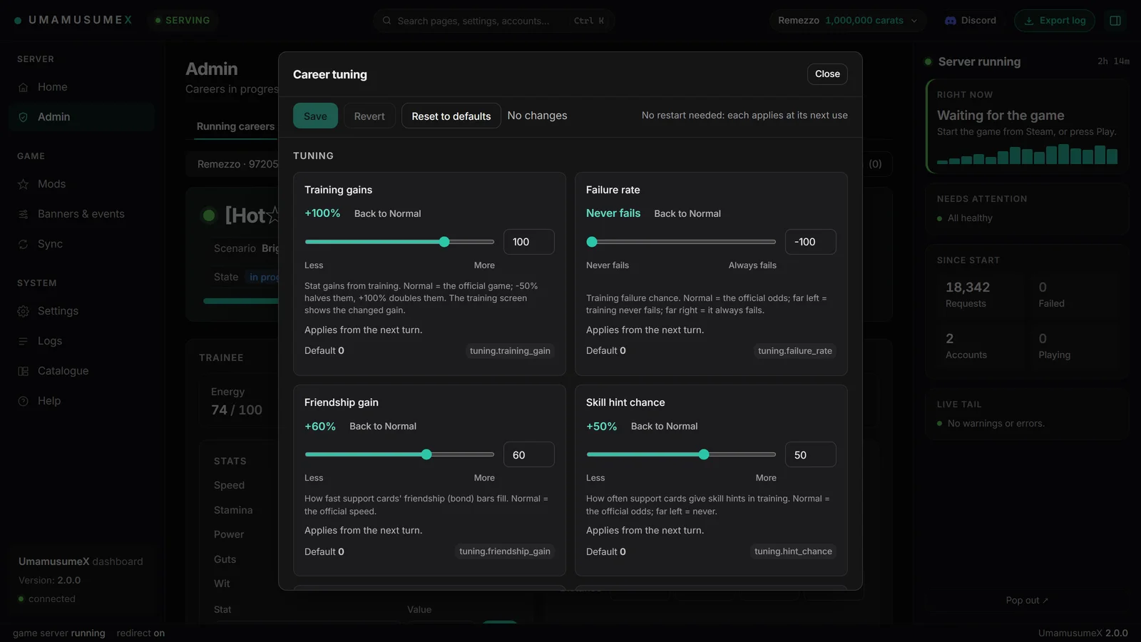 UmamusumeX control panel: Career tuning